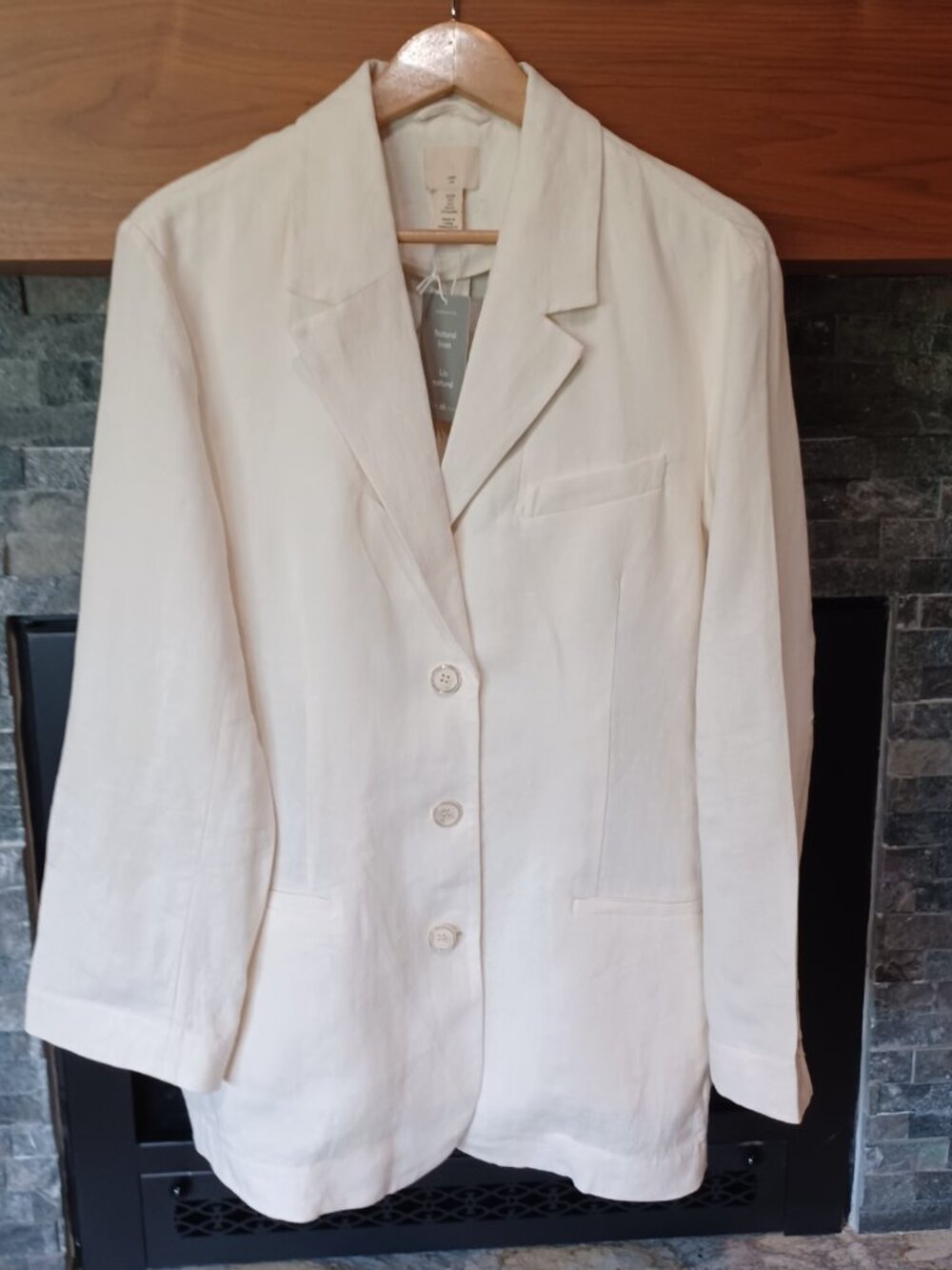 NWT H&M Women's 100% Linen Single Breasted Long Tunic Blazer Ivory Small-Medium